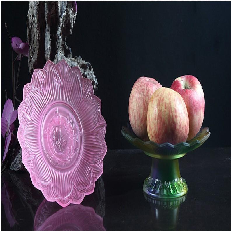 Dĩa trái cây,Dĩa bàn thờ CAO CẤP Lưu Ly Hoa sen 23cm
