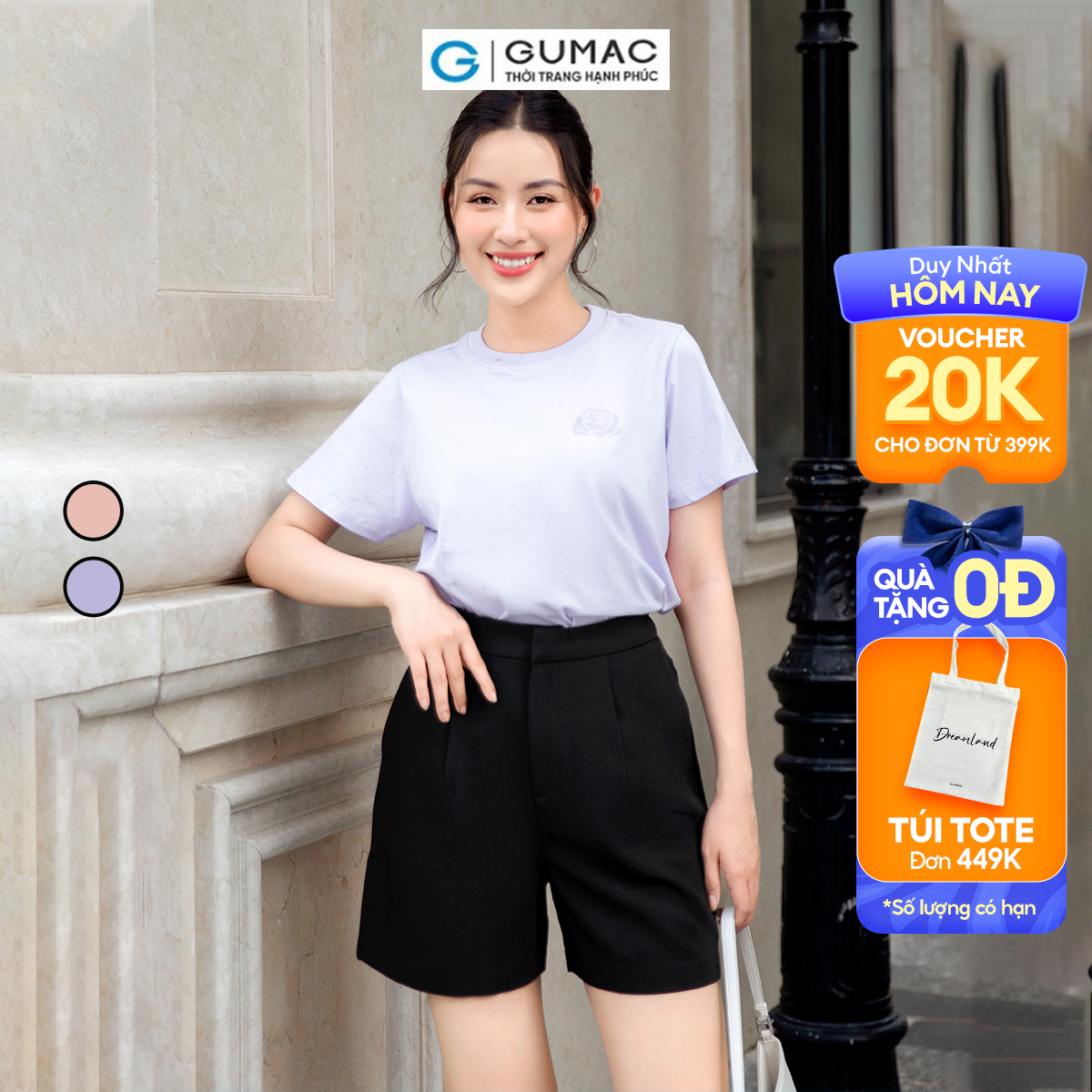 Áo thun nữ tay ngắn in hoa hồng dày dặn trẻ trung thoải mái GUMAC ATD09044