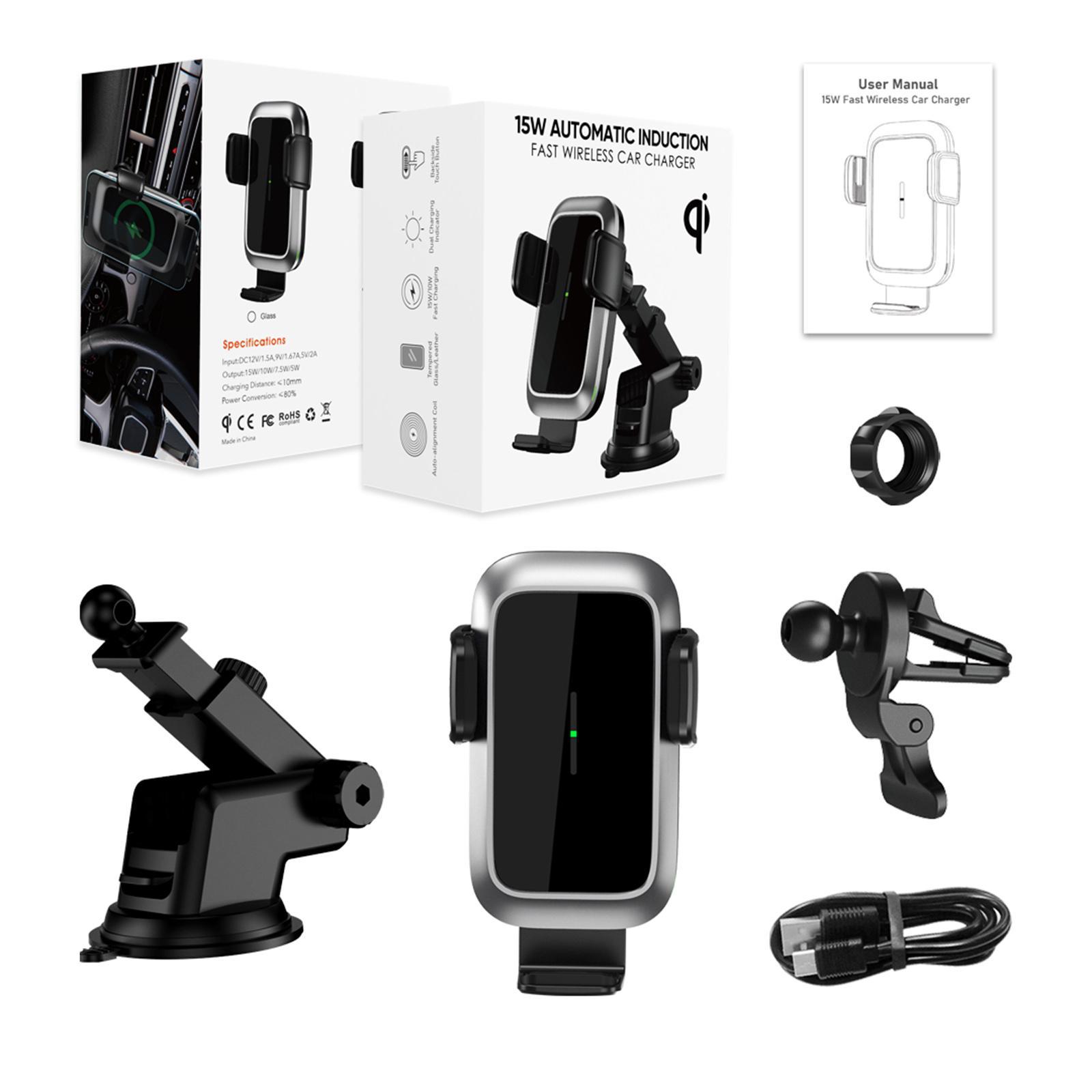 Practical Intelligent Wireless Car Charger Car Mount Fast-Charging Pallet Phone Holder for Smartphones Driving Dashboard Air Vent Trips Black