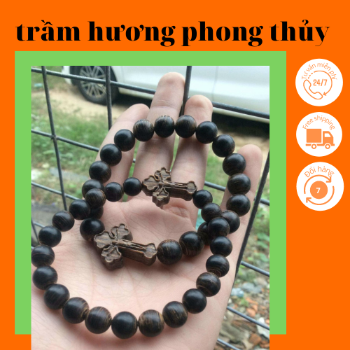 vòng trầm hương 10mm mix thánh giá