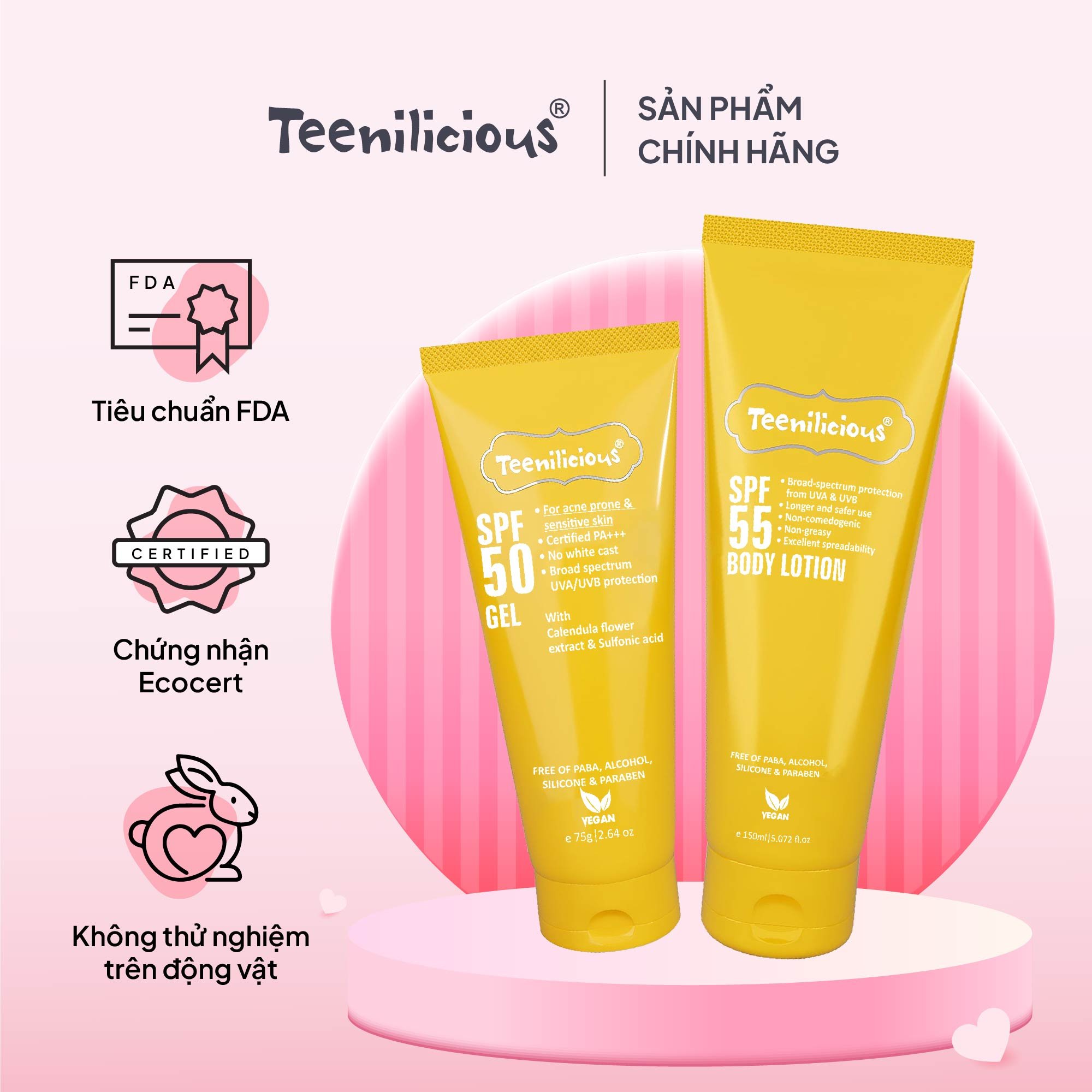 Combo Chống Nắng Toàn Thân Teenilicious SPF 55 Body Lotion 150ml &amp; Teenilicious SPF 50 Gel 75g