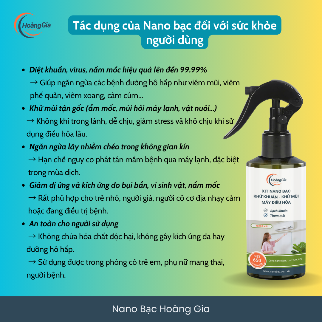 Dung Dịch Xịt Khử Mùi Khử Khuẩn Điều Hòa Máy Lạnh Nano Bạc Hoàng Gia 200ml - An Toàn &amp; Hiệu Quả