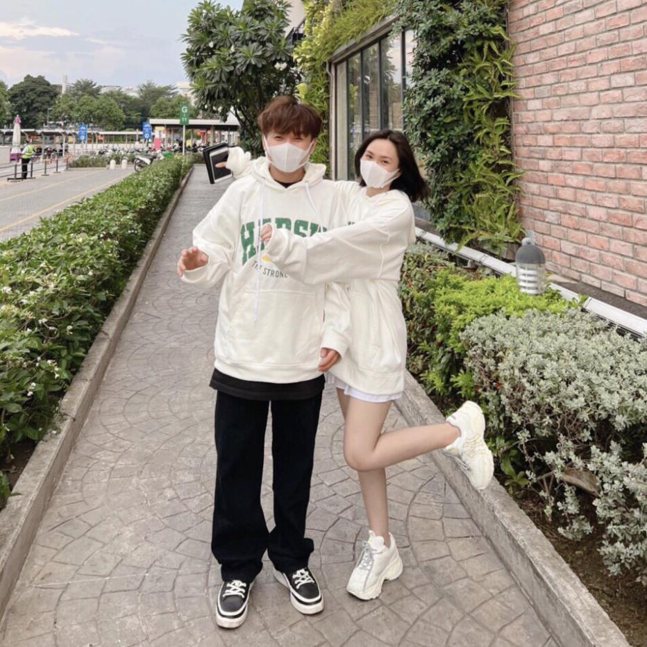 Hoodie Nam Nữ Tay Bồng Chữ Xanh Mũ 2 Lớp Unisex Form To Mũ Rộng Uzzlang