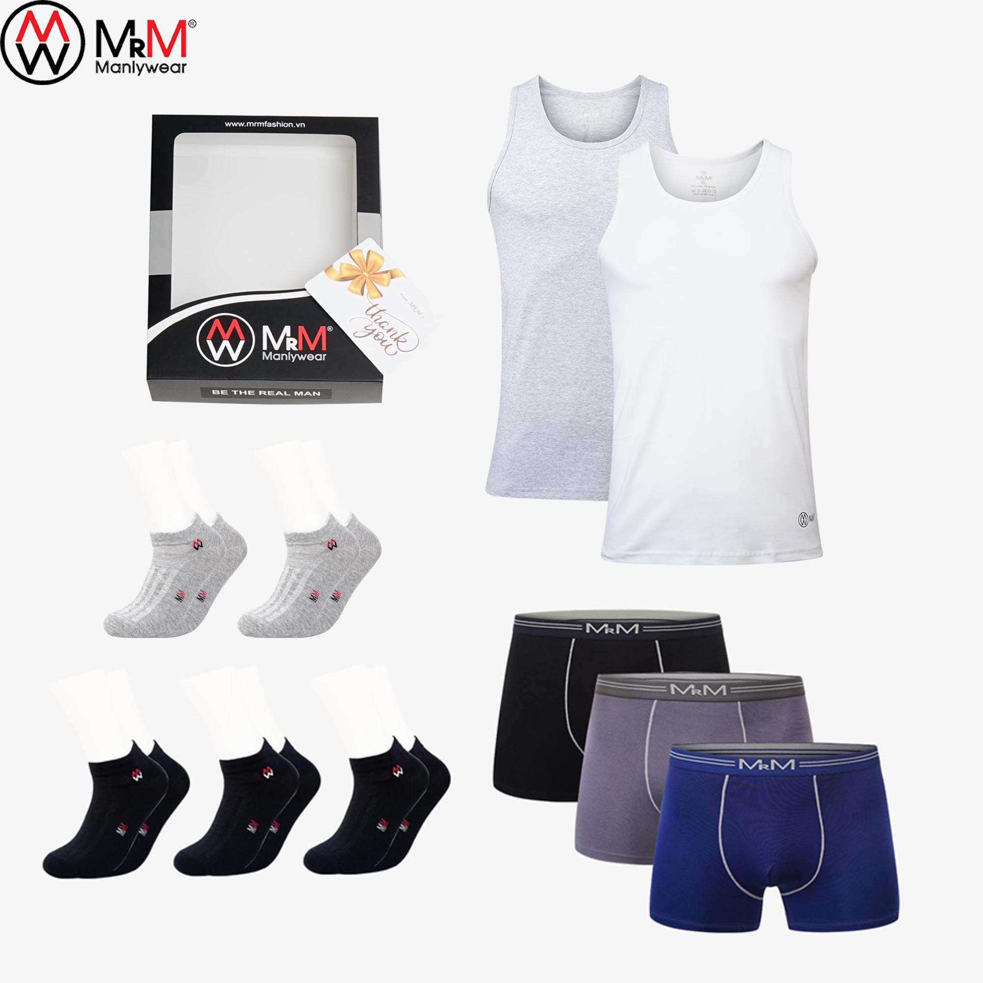 Hình ảnh Simple Box - 2 Áo ba lỗ nam, 3 quần lót nam Boxer, 5 đôi tất cao cấp MRM Manlywear