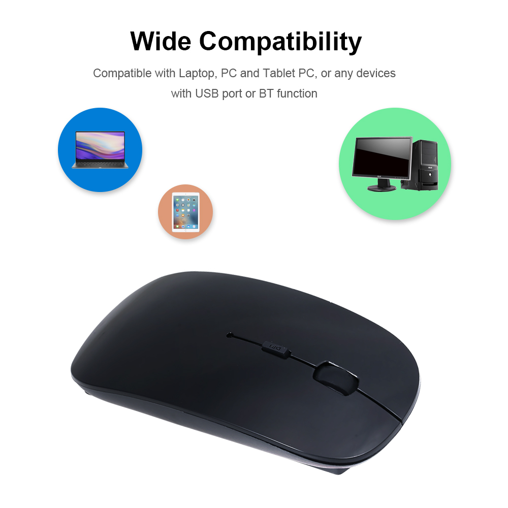 Chuột Ergonomic Chế Độ Kép BT 2.4g Không Dây Cho Máy Tính Xách Tay / PC, Màu Đen