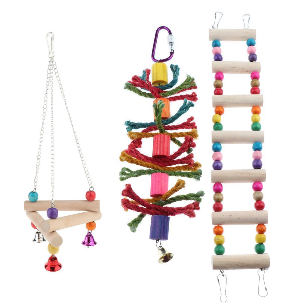 3pcs Pet Bird Bites Toy Parrot Chew Bell Toys Swing Cage Hanging Parakeet