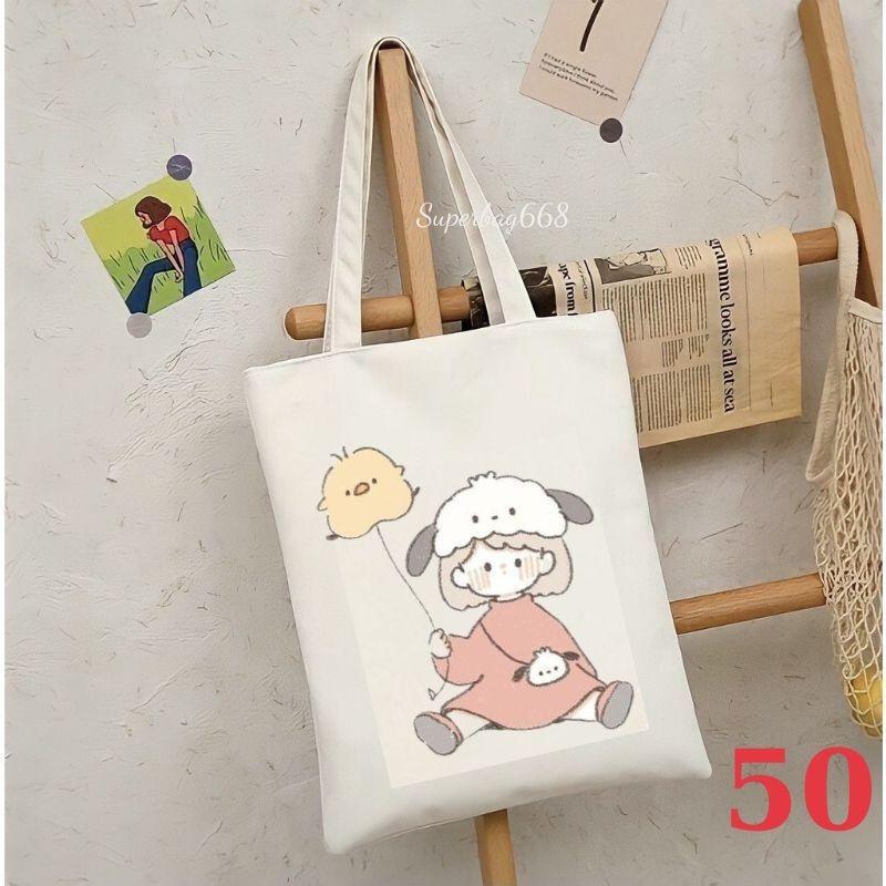 Túi tote túi vải canvas Hàn Quốc hoạ tiết cute đựng vừa A4 laptop đi chơi đi học Superbag668 HQ215