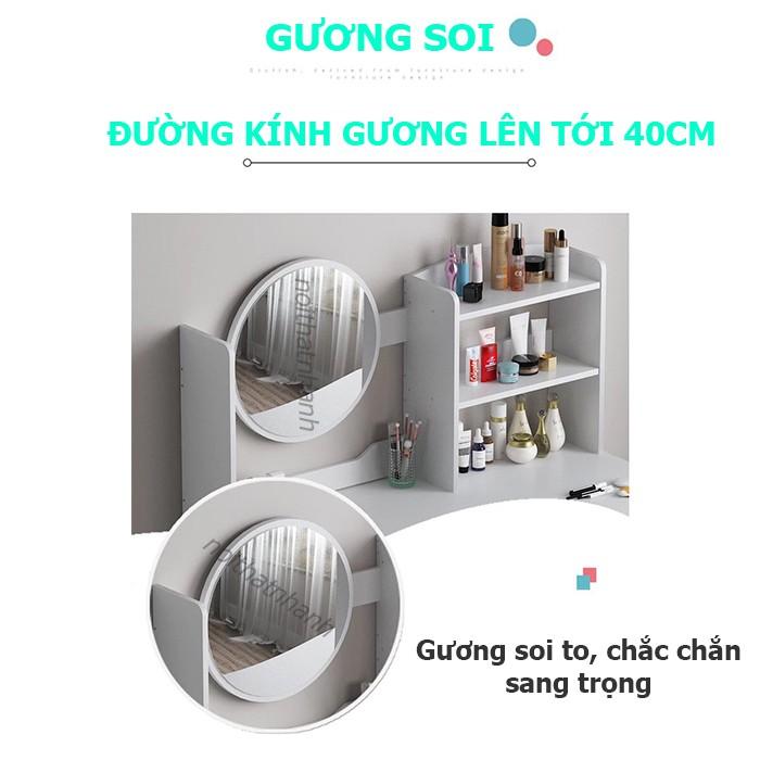 Bàn trang điểm gỗ HOLI có gương LED AK01 cảm ứng, kèm sạc, chân cao