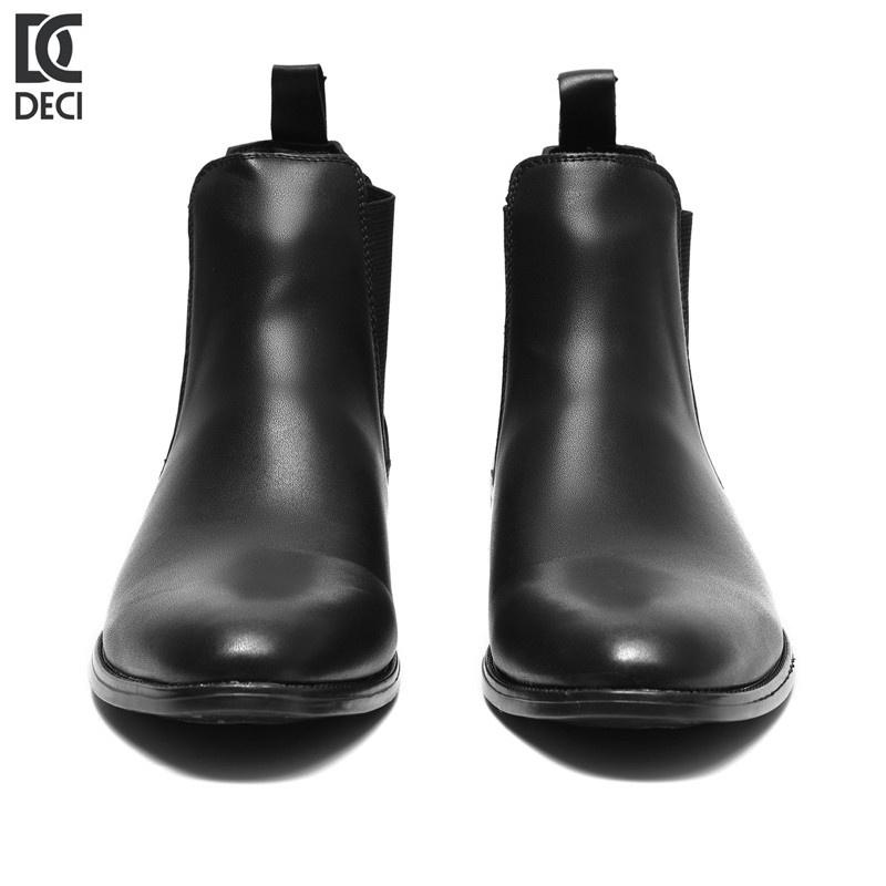 Giầy hàng chất lượng cao Giày nam cao cổ màu đen Chelsea boots da nguyên tấm đế tăng chiều cao DECI Bốt xít