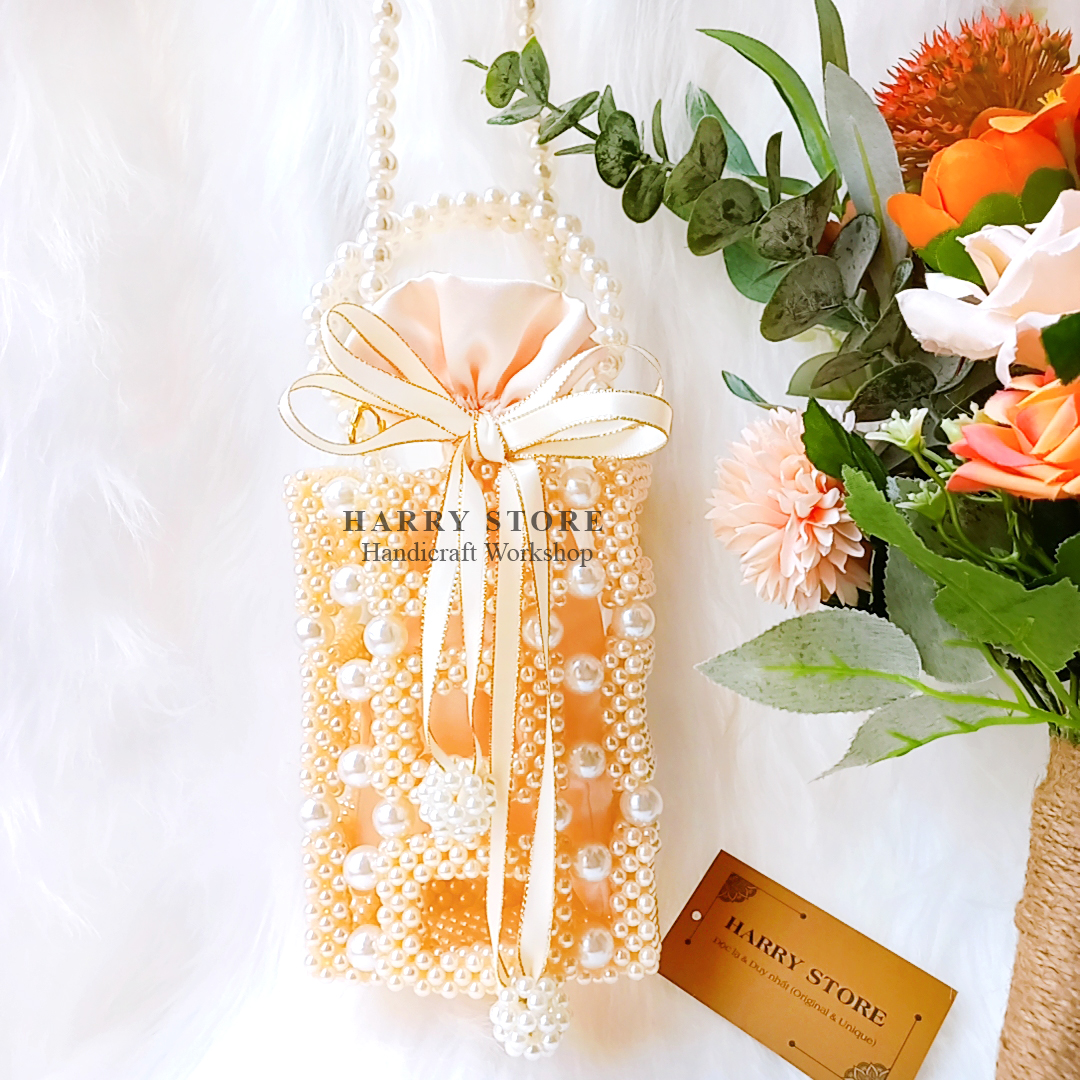 Túi xách handmade đan hạt cườm HRRF-K, túi đựng vừa các dòng điện thoại trẻ trung phối đầm, váy, công sở
