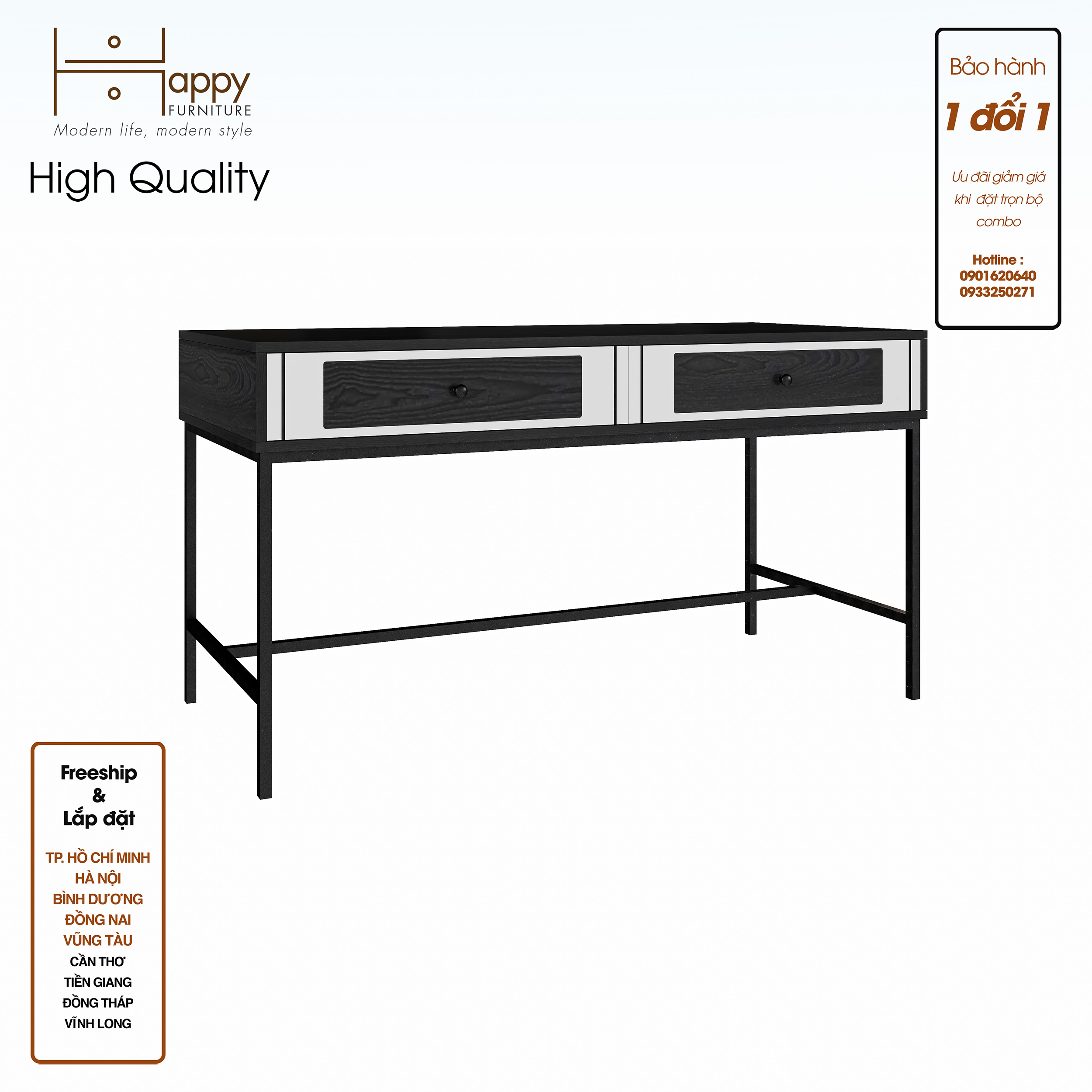 [Happy Home Furniture] TAKO, Bàn làm việc 2 ngăn kéo - chân sắt , 140cm x 59cm x 75cm ( DxRxC), BAN_073