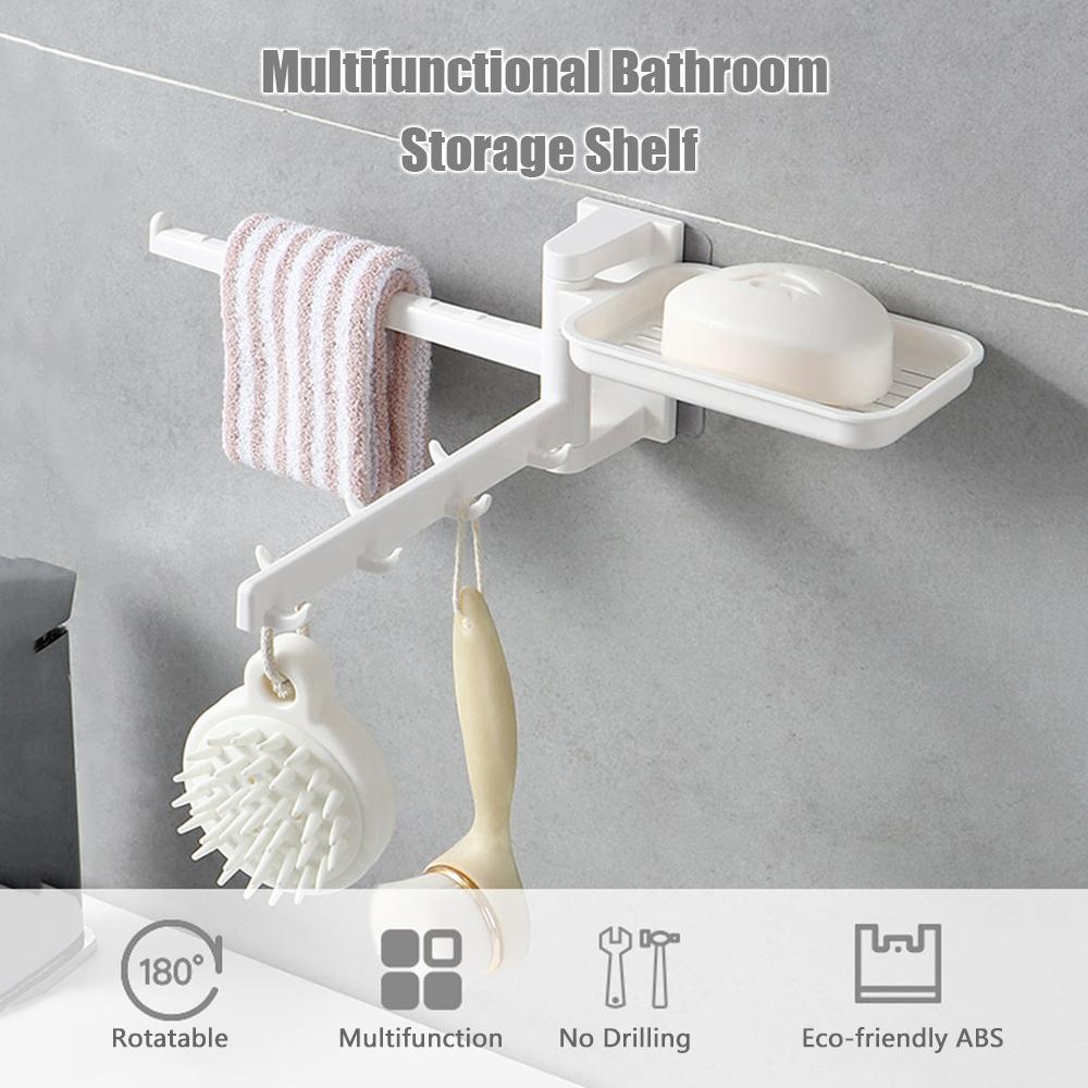 Kệ lưu trữ phòng tắm tự dính với thiết kế Hộp xà phòng, thanh treo khăn kèm 7 móc