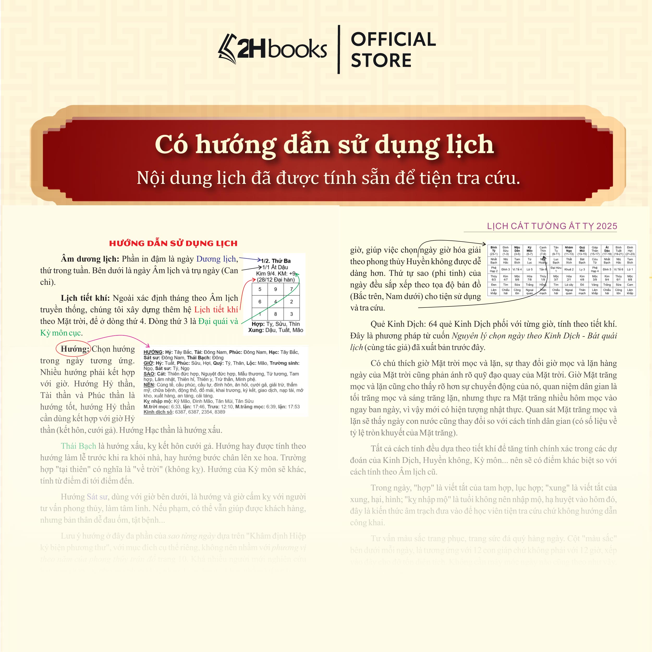 Lịch cát tường 2025, Lịch vạn niên vạn sự xem giờ âm dương phong thủy 365 ngày, 2H Books