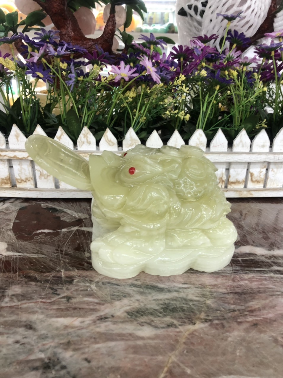 Tượng Cóc Ba Chân, Cóc Ngậm Tiền, Thiềm Thừ phong thủy chiêu tài lộc đá ngọc Onyx - Dài 13 cm