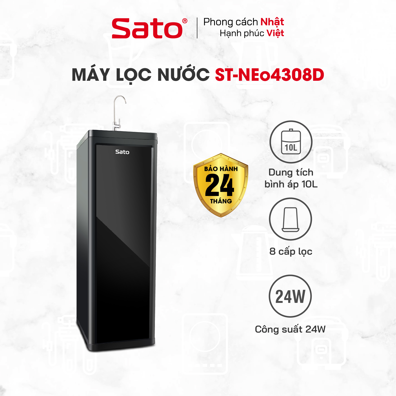 Máy lọc nước Sato Neo1 NEo4308D 8 cấp lọc vượt trội, lọc sạch, bổ sung khoáng chất. Kiểu dáng thiết kế đột phá, tinh tế, sang trọng - Miễn phí vận chuyển toàn quốc - Hàng chính hãng