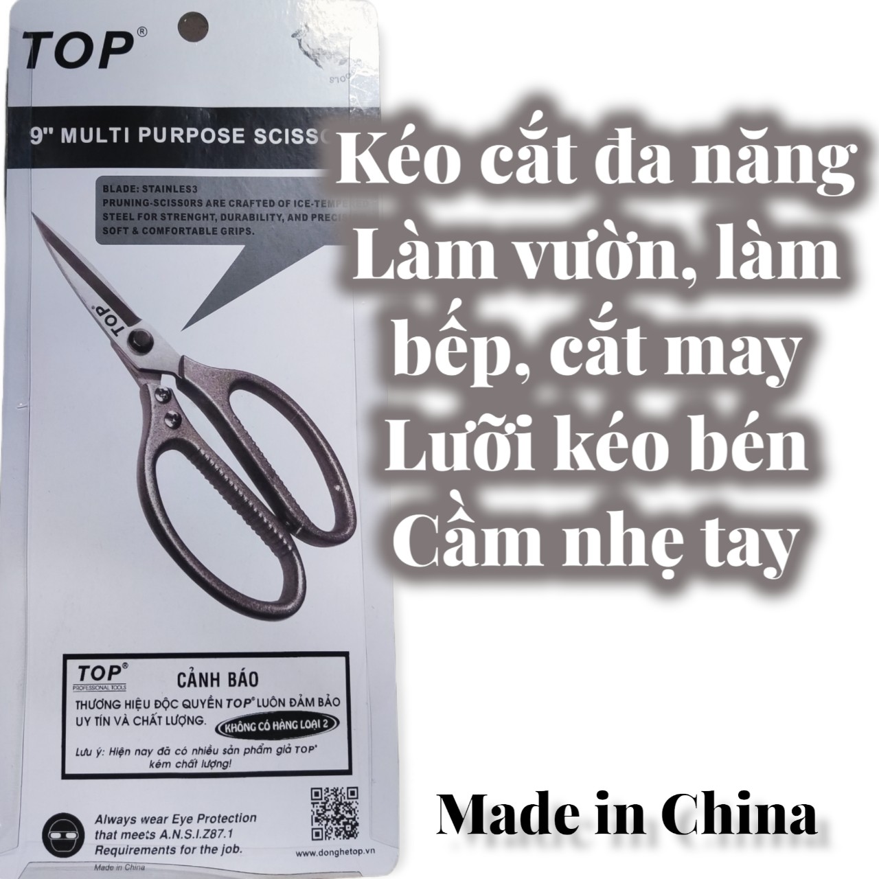 Kéo cắt đa năng TOP - dùng làm vườn, làm bếp, cắt may - lưỡi kéo sắt bén, cầm nhẹ tay - made in China