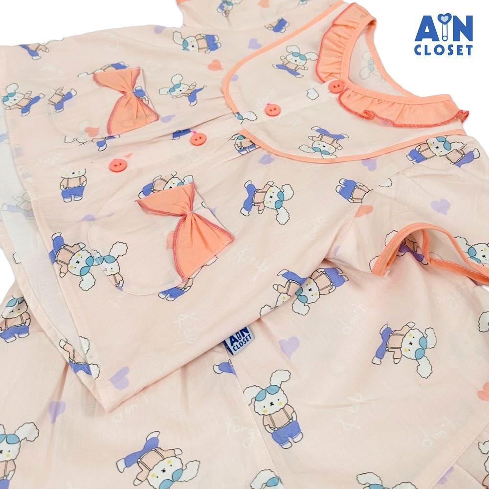 Bộ quần áo Ngắn bé gái họa tiết Thỏ Nơ Cam cotton - AICDBGJRZRQI - AIN Closet