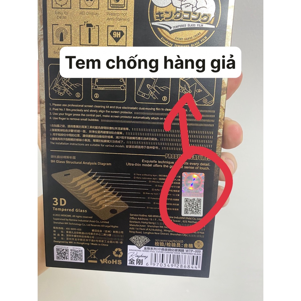 HÀNG CHÍNH HÃNG-  Kính cường lực Kingkong iP hộp sắt, không hộp WEKOME cho IP 6 Plus 7 8 X XS Max 11 12 Pro 13 13pro 13 PROMAX