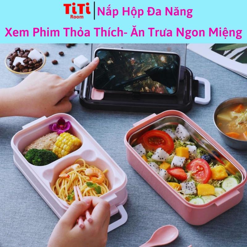 Hộp cơm giữ nhiệt, Hộp đựng cơm văn phòng Inox 2 tầng tặng kèm đũa thìa dĩa