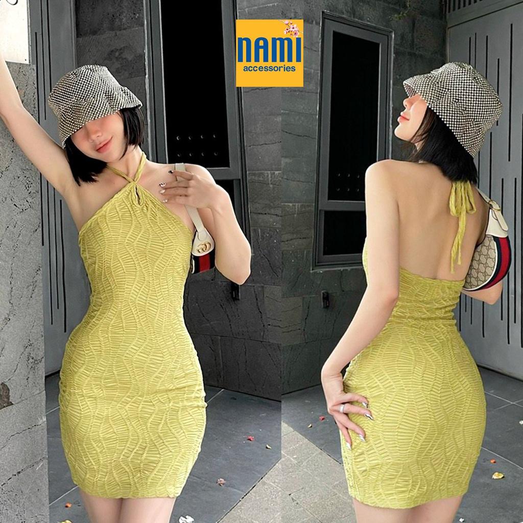 Đầm Ôm Body Cổ Yếm Giọt Nước Hoạ Tiết Gân Nổi Sexy Gợi Cảm - ATNU032