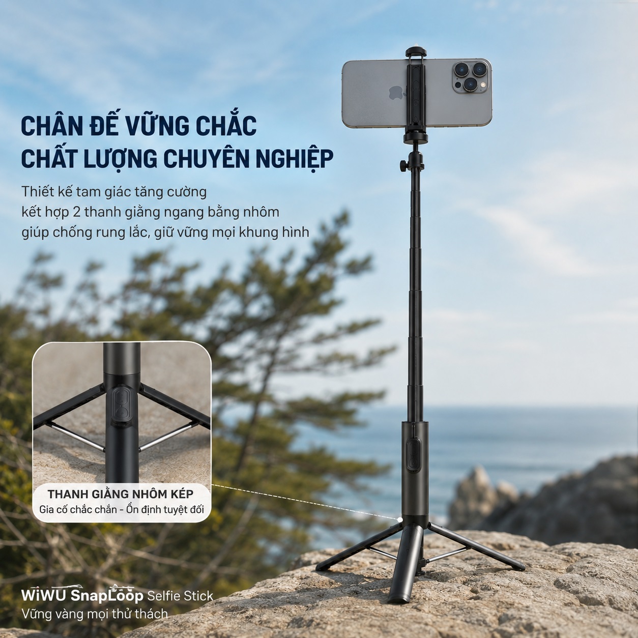 Gậy Chụp Ảnh Selfie Xoay 360 độ chống rung hiệu WIWU WI-SE019 SnapLoop 4in1 Tripod Bluetooth – Bung Tripod 1 Chạm – Kéo Dài 1.6M – Remote Từ Tính - Cho iPhone Samsung Oppo Huawei - Z Fold - Z Flip - Hàng nhập khẩu