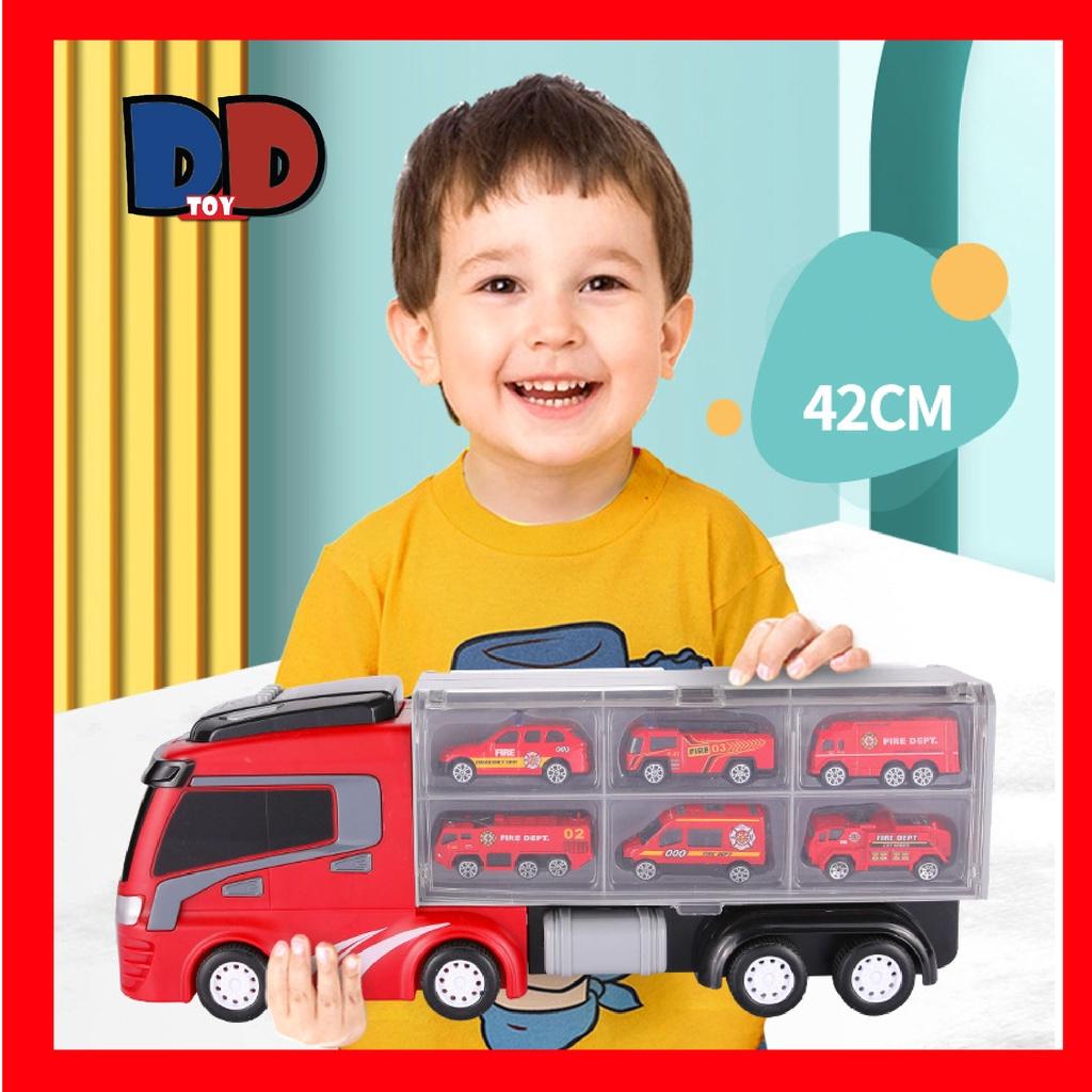 Đồ chơi xe oto cảnh sát cứu hỏa lính đặc công cho bé kèm theo 6 xe nhỏ có nhạc hàng có sẵn