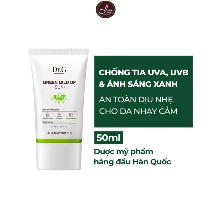 Kem chống nắng vật lý Dr.G Green Mild Up Sun+ SPF50+ PA++++ 50ml Tặng 1 Mặt Nạ Dr.Morita