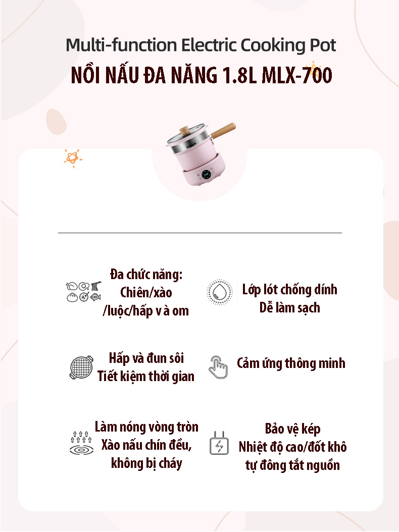 nồi đa năng 3 tầng nhập khẩu M-700 dung tích 1,8L tặng kèm chảo