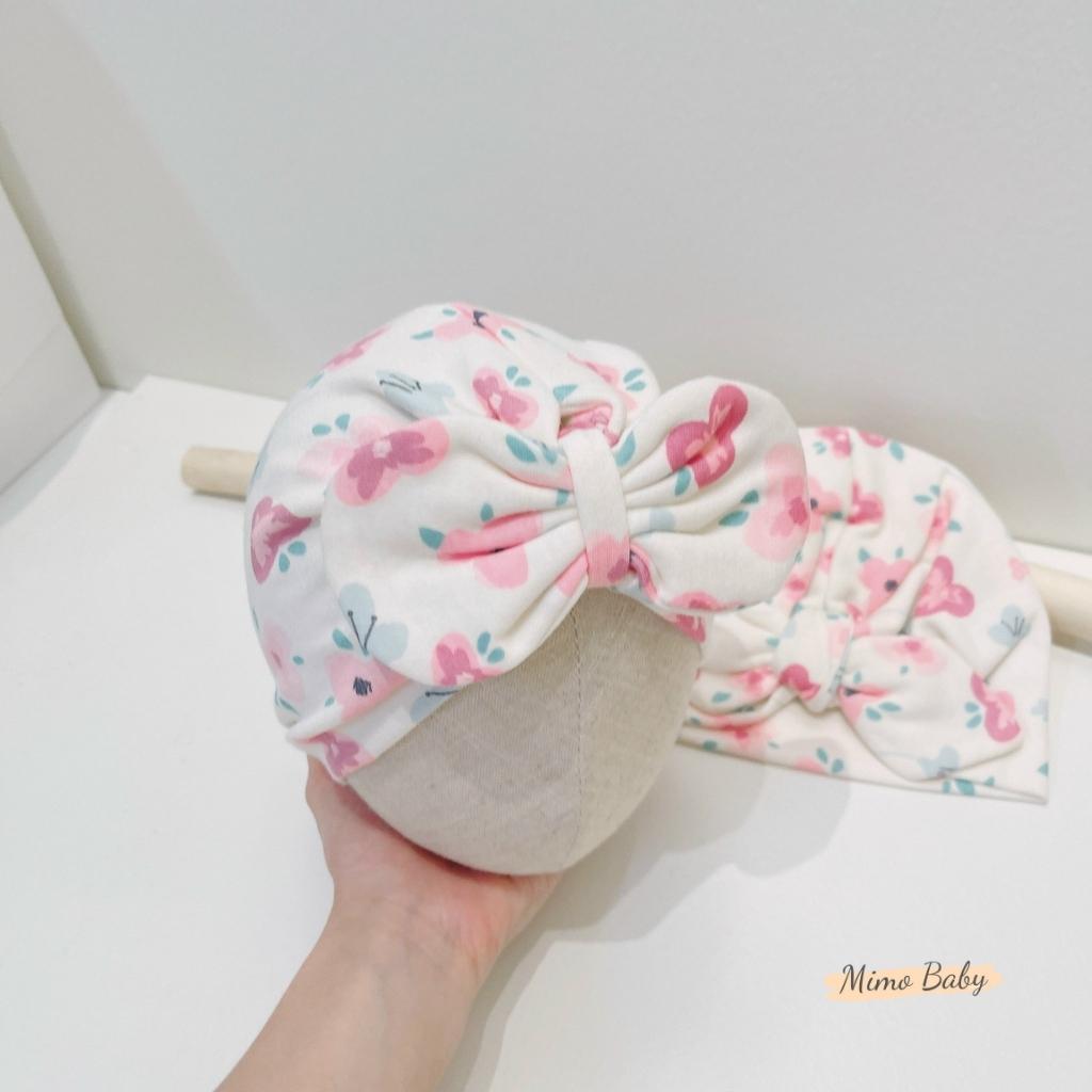 Mũ turban họa tiết hoa màu hồng tím vintage xinh xắn cho bé gái MTB165 Mimo Baby