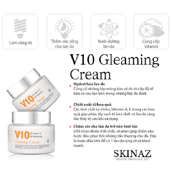 Kem Dưỡng Trắng Da V10 Skinaz Hàn Quốc