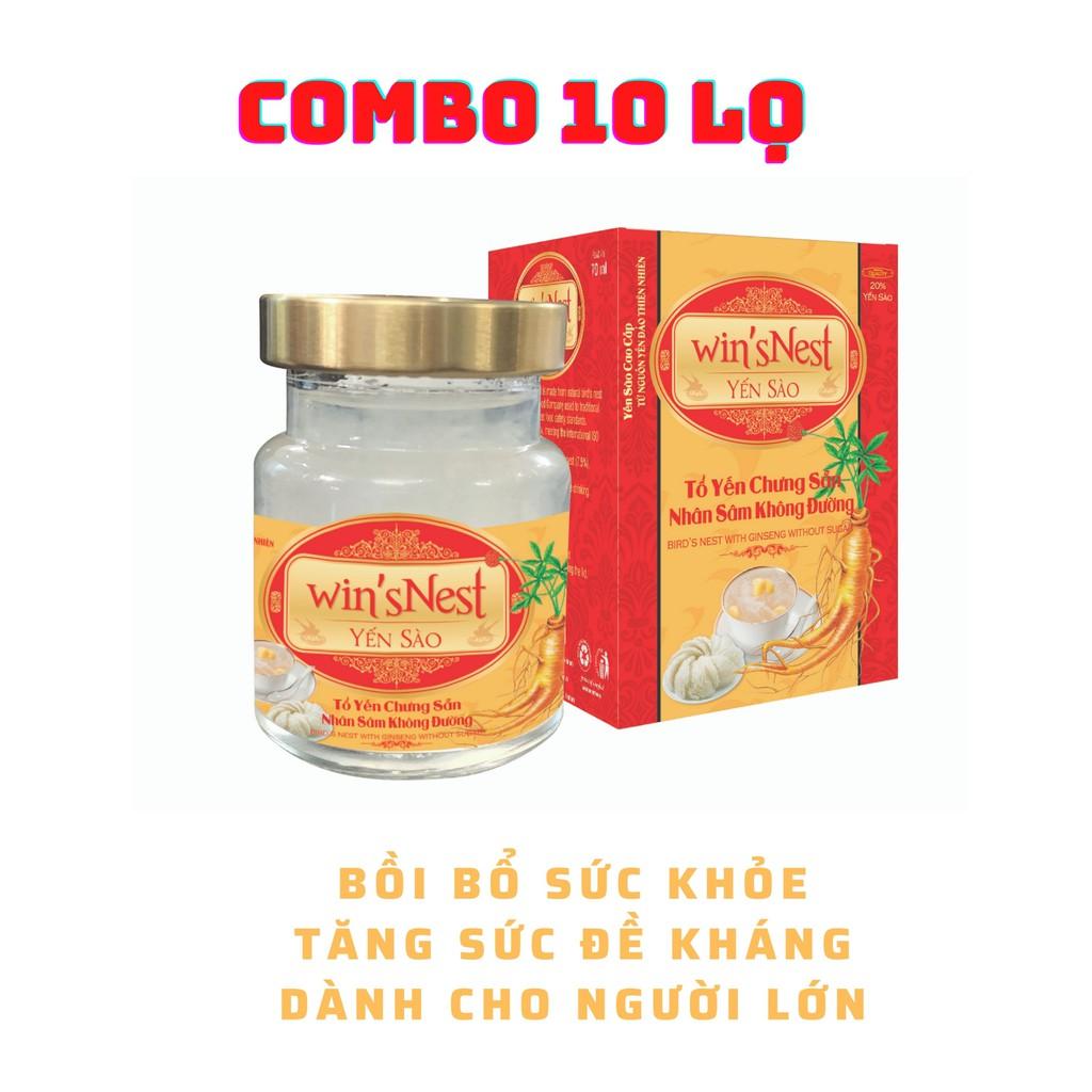 Combo 10 lọ Yến Sào Win'snest Tổ Yến Chưng Sẵn Nhân Sâm Không Đường 20% (70ml/ Lọ) thích hợp cho người lớn, người bệnh