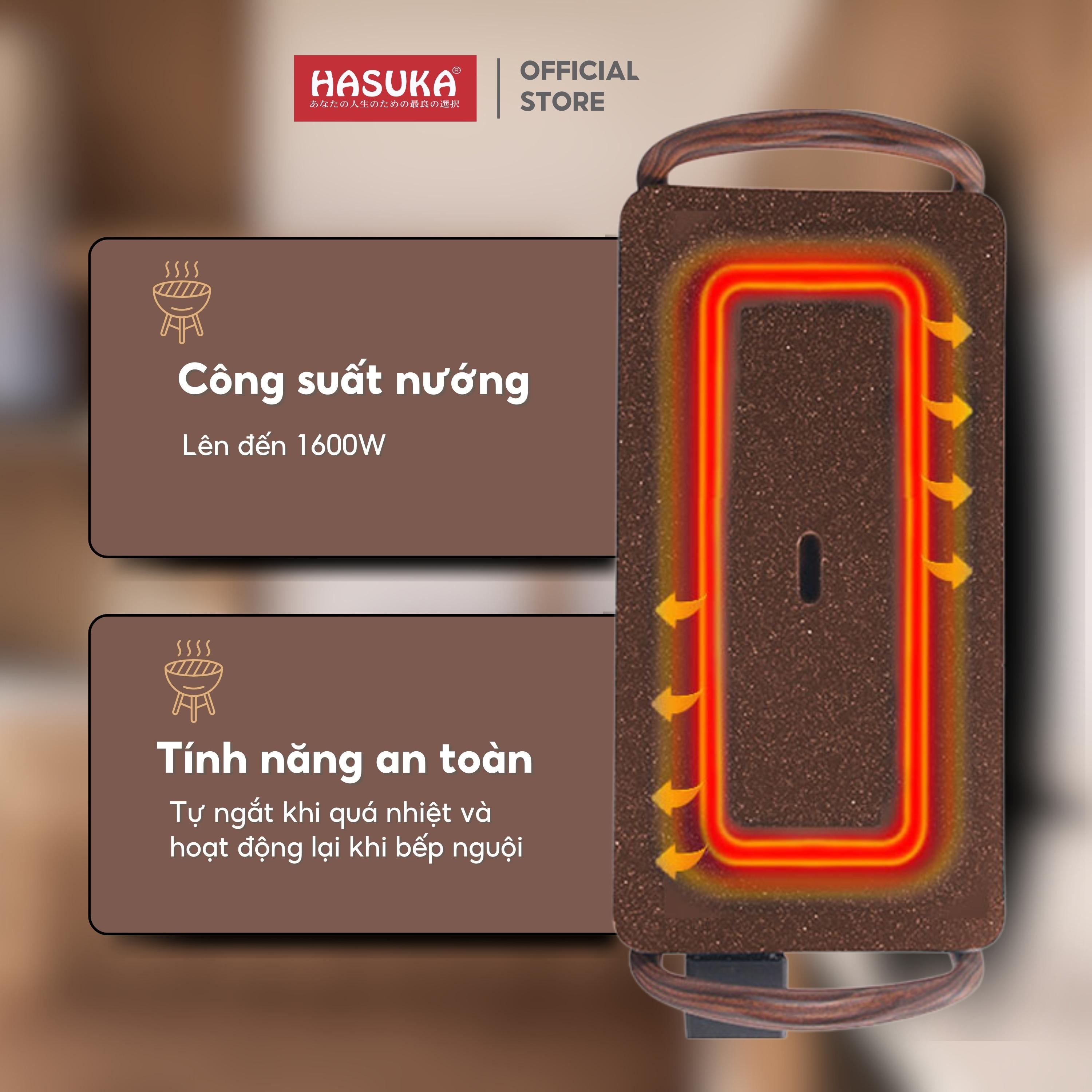 Bếp nướng điện HASUKA HSK-332 công suất 1600W cảm biến nhiệt thông minh, mặt nướng chống dính Ceramic an toàn - HÀNG CHÍNH HÃNG