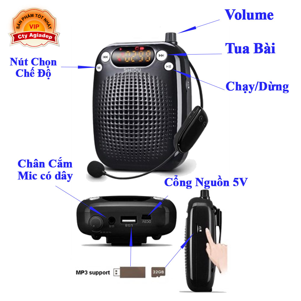 Bộ Loa trợ giảng Blueetooth kèm 03 Mic Shidu-611 chống rè UHF
