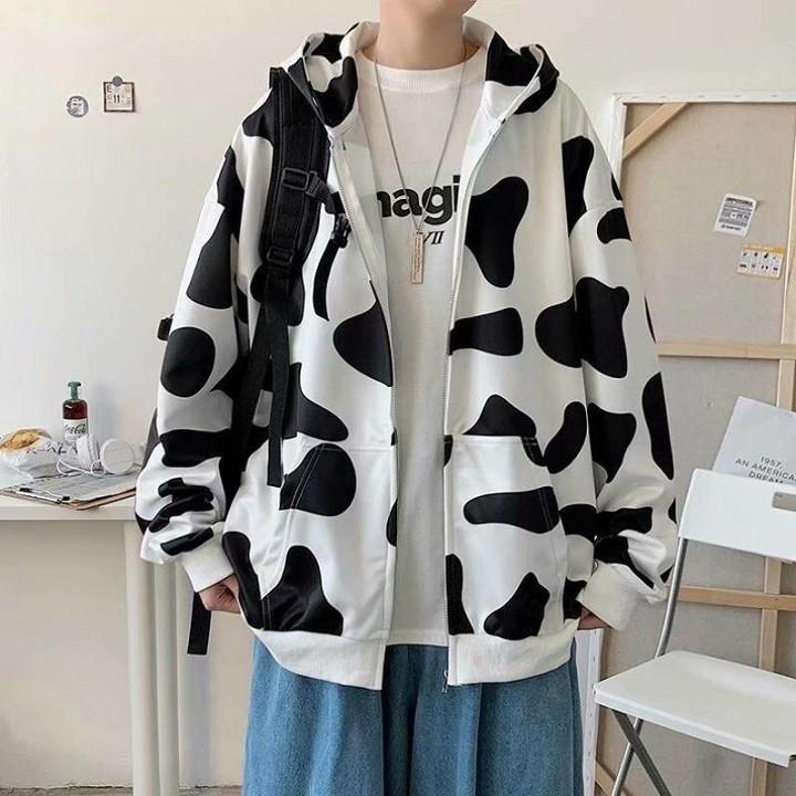 Áo Hoodie Bò Sữa - Áo Khoác Nỉ Bông Zip Kéo Bò Sữa Form Rộng Unisex Nam Nữ Ulzzang Iteam