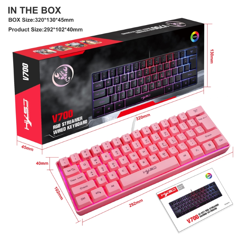 Bàn Phím gaming mini Led RGB V700 pink giả cơ nhỏ gọn - hàng nhập khẩu