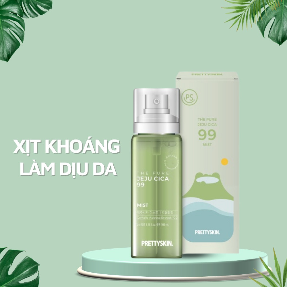 Xịt khoáng rau má Prettyskin The Pure Jeju Cica 99 Mist 100ml - Cấp ẩm và làm dịu da