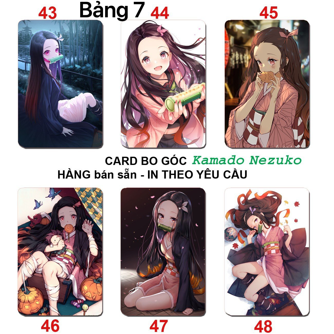 Card in hình Kamado Neruko 6 ảnh khác nhau/ Thẻ card kamado Nezuko kimetsu no yaiba