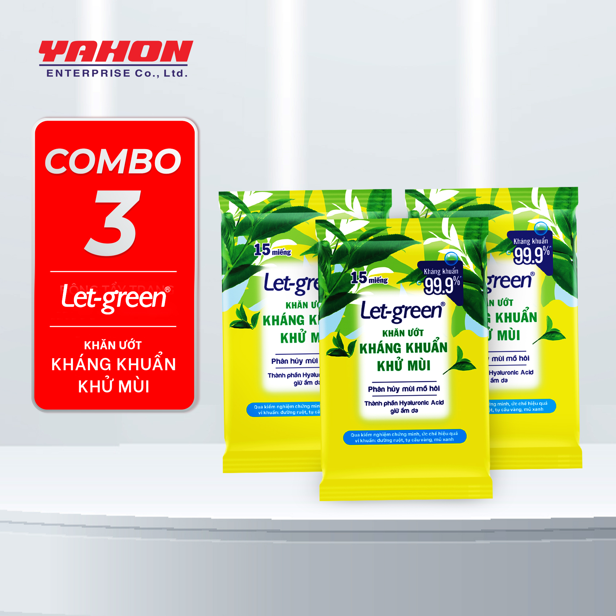 Combo 3 Gói Khăn Ướt Kháng Khuẩn Khử Mùi LET-GREEN 15 Miếng/Gói