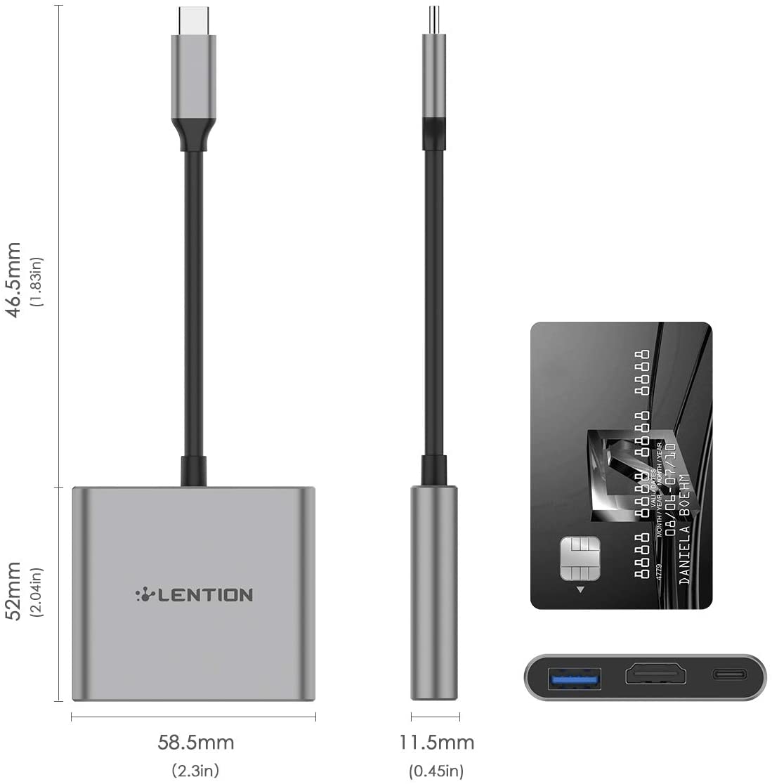 Hub USB C LENTION C14 3 trong 1 với PD, Type A 3.0, HDMI - Hàng chính hãng