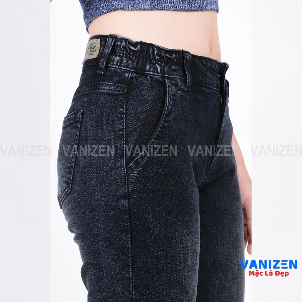 Quần jean nữ ống rộng baggy đẹp lưng cao cạp bán chun xám xước hàng cao cấp mã 450 VANIZEN