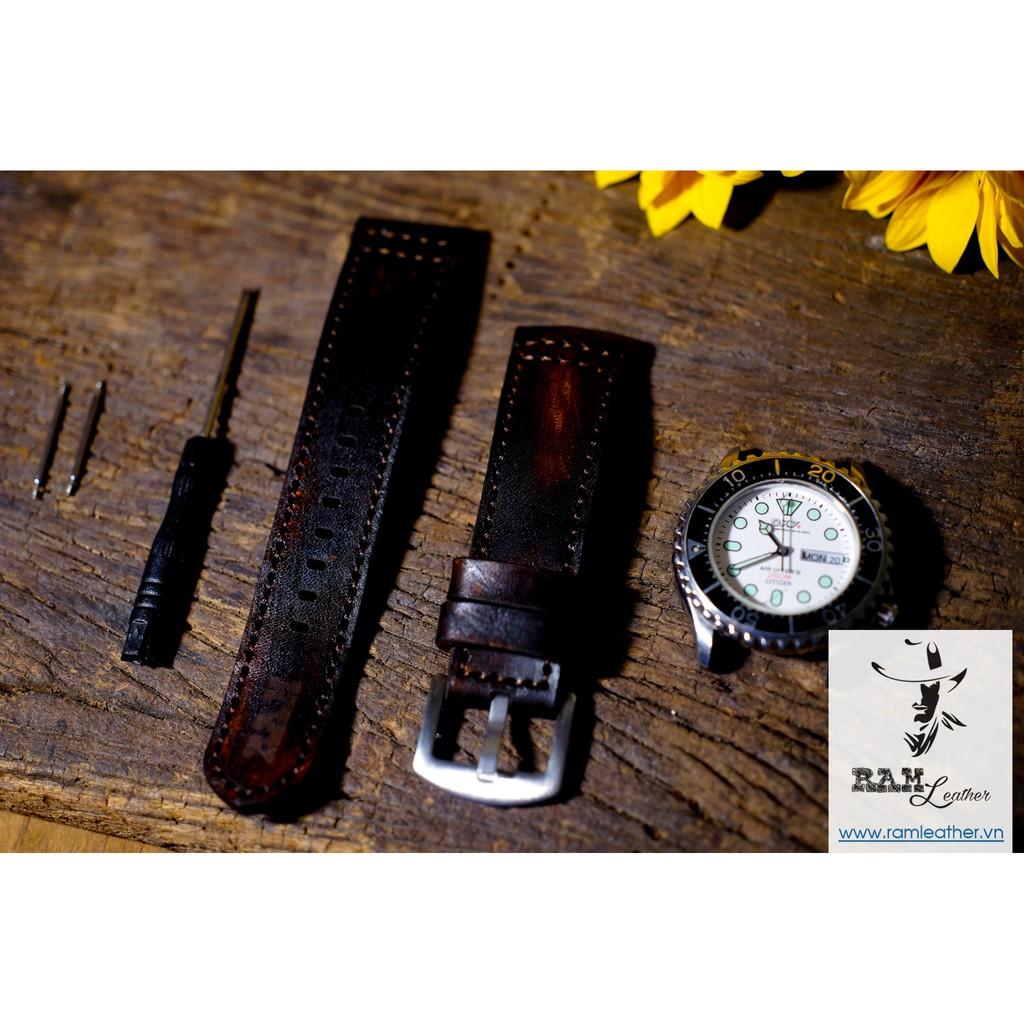 DÂY ĐỒNG HỒ DA BÒ THẬT – RAM PILOT MÀU CHOCOLATE - HÀNG CHÍNH HÃNG RAM LEATHER