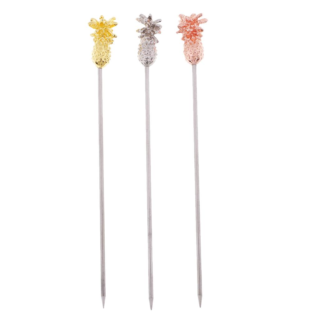 3pcs Stainless Steel Picks Fruits Pin Fruit Cocktail Signs Fruit Fork Wine Tool Bar Ware