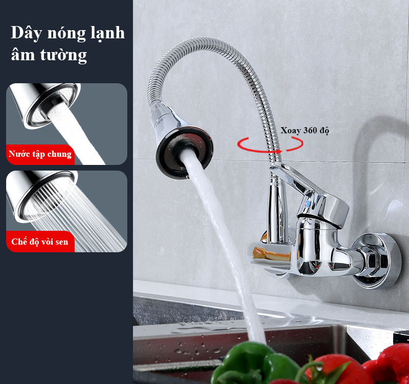 Vòi rửa chén nóng lạnh Schmidt mạ crom lò xo bẻ được mọi vị trí , Vòi rửa bát Inox 304 chất lượng cao – Hàng chính hãng