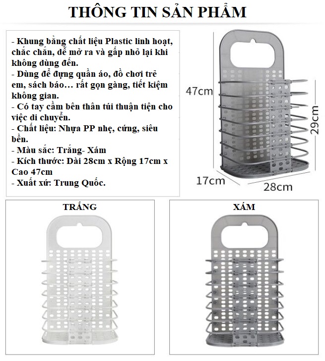 Giỏ Nhựa Treo Đựng Đồ Đa Năng Gấp Gọn Thông Minh Với Chất Liệu Cứng Cáp - Bền Chắc