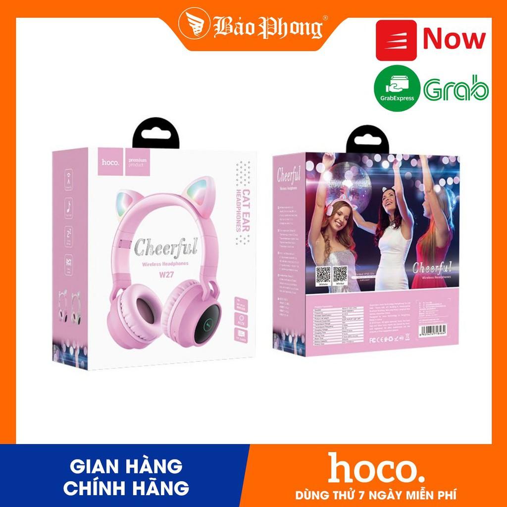 Tai Nghe chụp đầu Bluetooth HOCO W27 mèo dễ thương âm thanh hay bass mạnh có micro streamer học sinh viên bền đẹp xịn - Hàng chính hãng