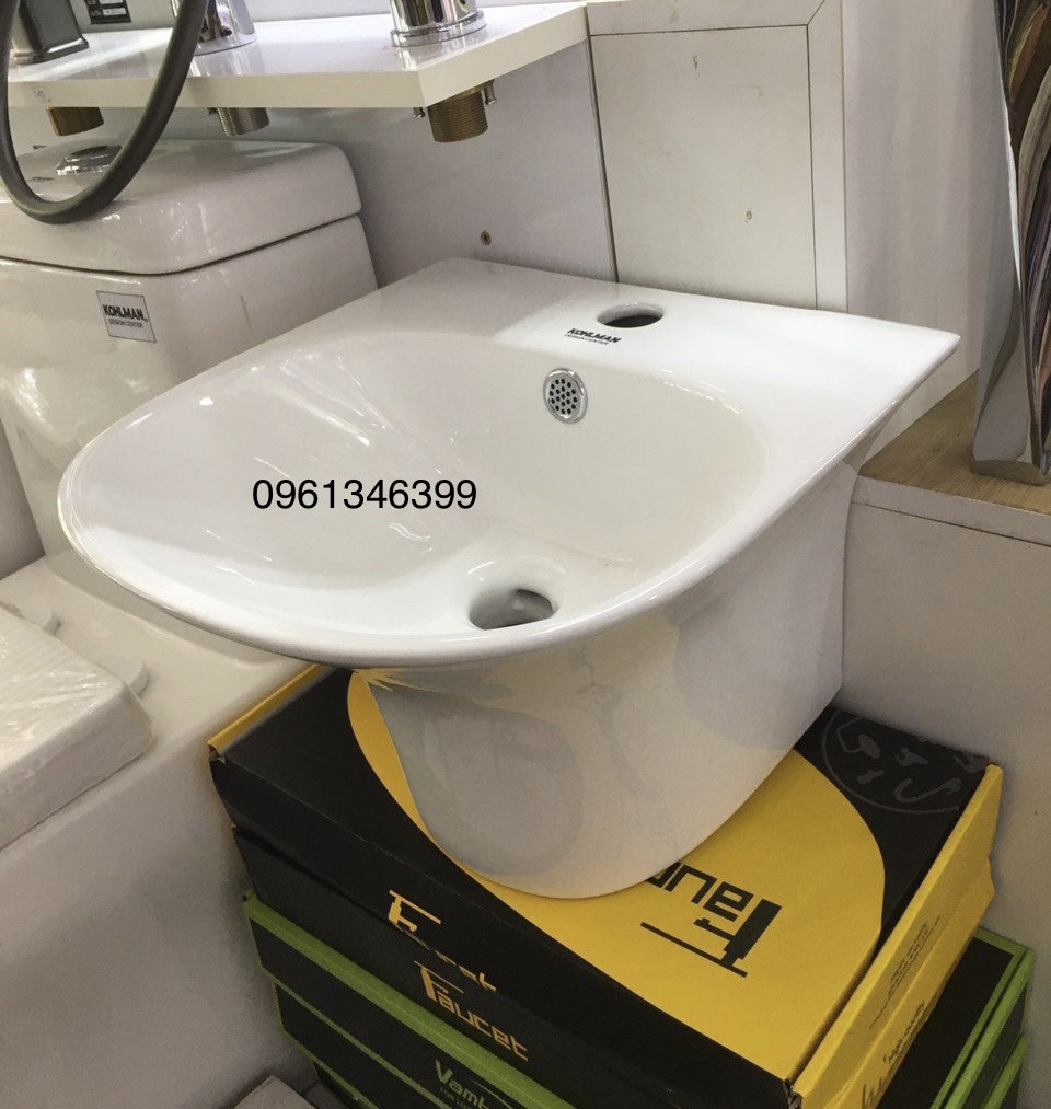 Chậu lavabo rửa mặt treo tường liền chân tròn kích thước nhỏ