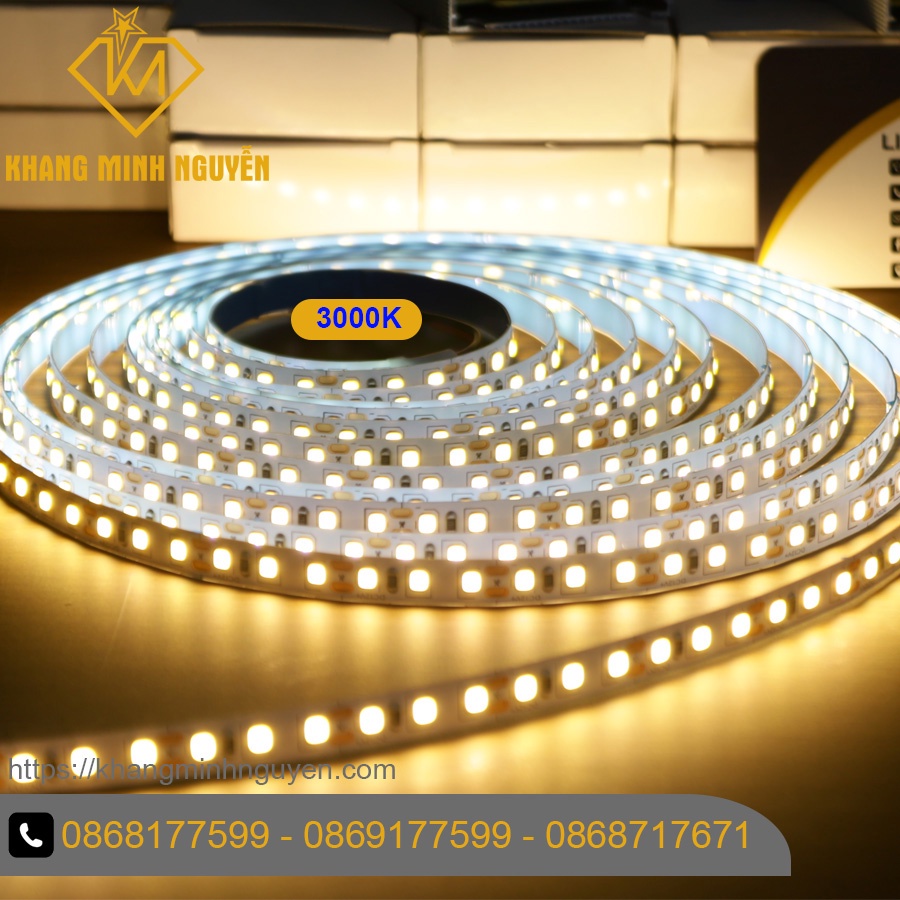 LED dây 2835 12V cuộn 5m - 60 led/mét có keo 2 mặt Ánh sáng vàng ấm