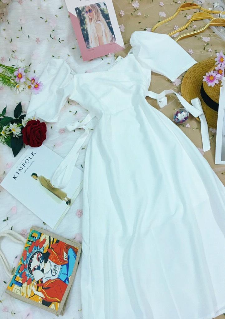 ĐẦM MIDI CHÉO NGỰC TAY BỒNG 10110