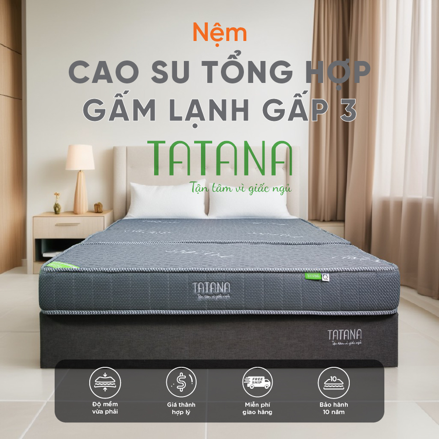 Nệm Cao Su Tổng Hợp Vải Gấm Lạnh Tatana Dạng Gấp 3, Nâng Đỡ Cơ Thể, Xếp Gọn Tiện Lợi, Bảo Hành 10 Năm – 180×200 – 17cm