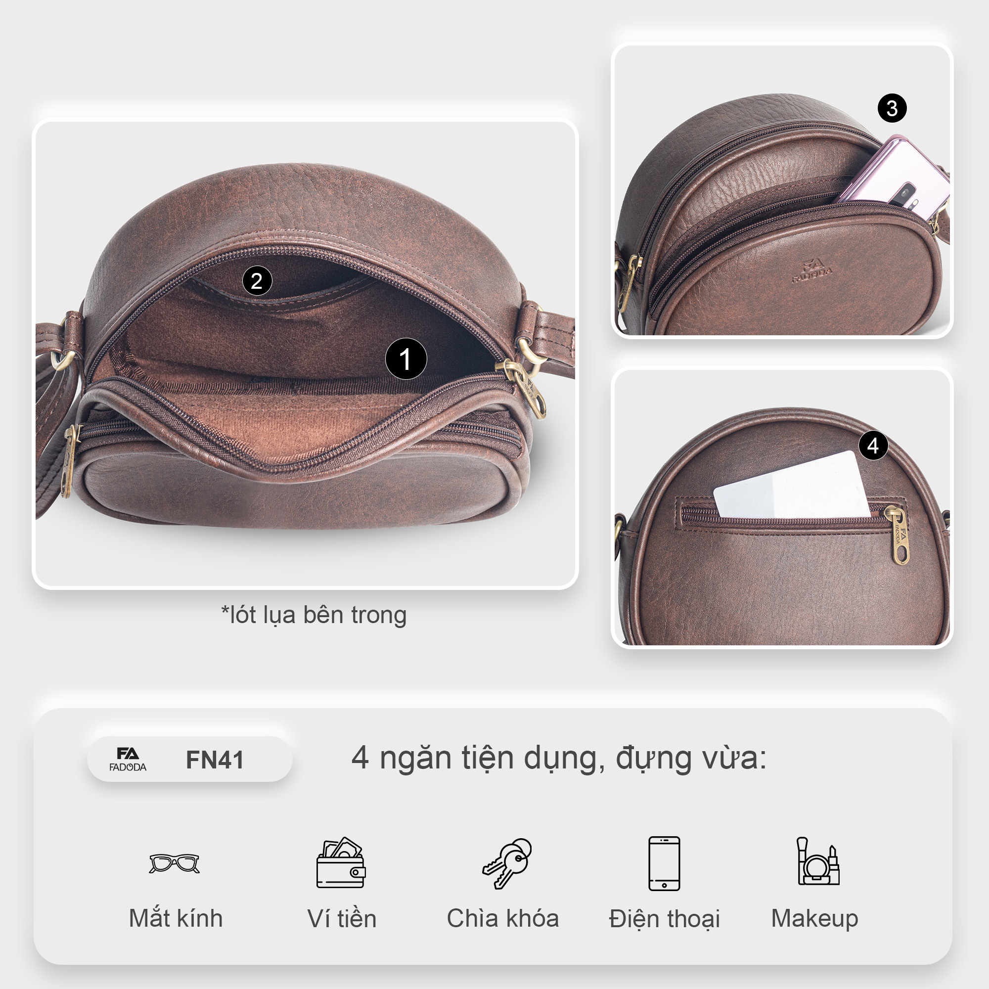 Túi đeo chéo nữ mini dáng bầu Fadoda FN41